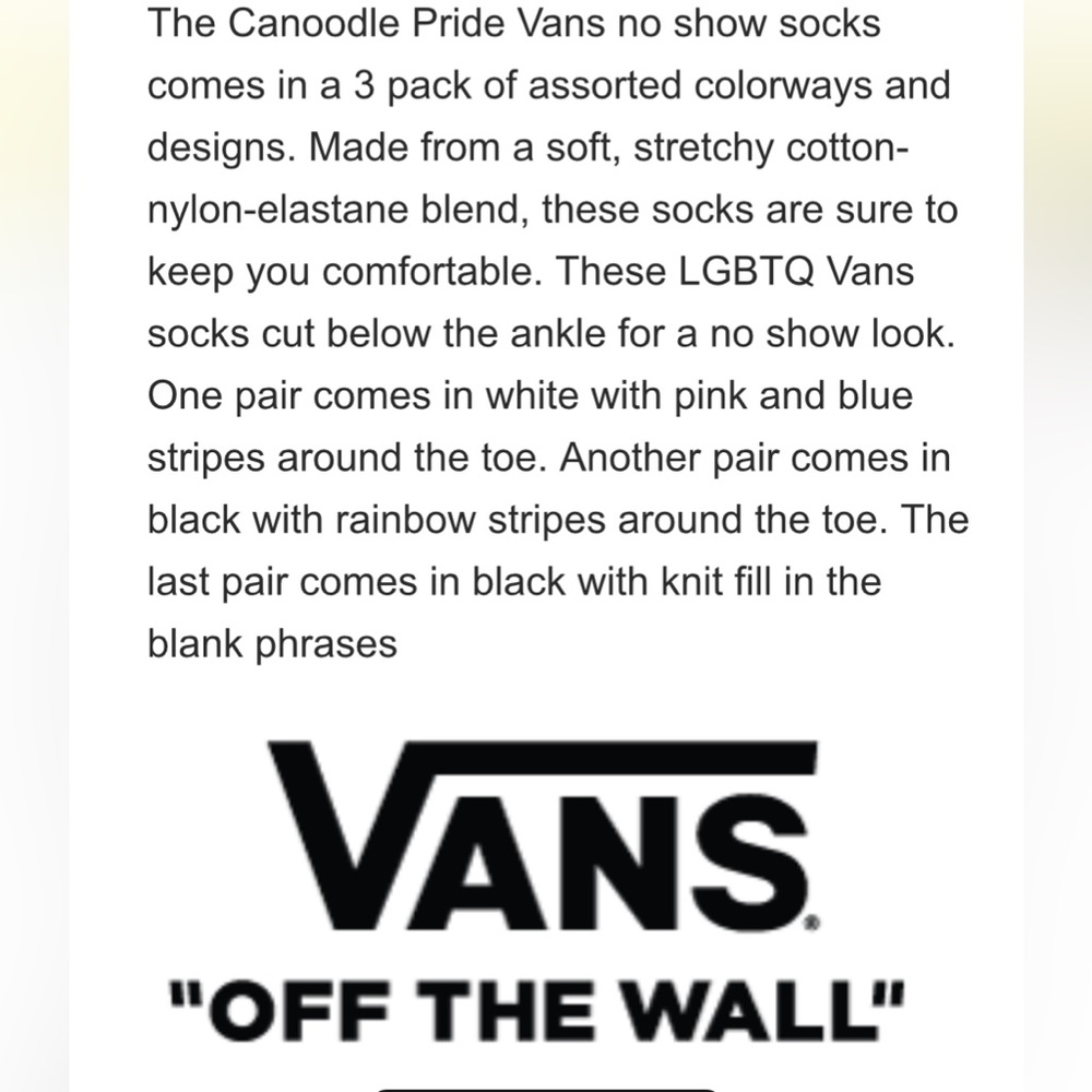 VANS PRIDE CANOODLE NO SHOW SOCKS IN A 3 PACK MULTI PACK NWT - Picture 3 of 4